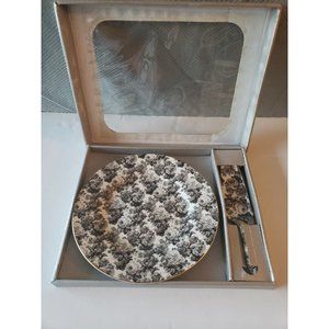 Vintage Formalities By Baum Bros Floral Cake Plate & Server Black & White